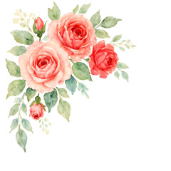 Naklejka premium Rose flower corner in watercolor