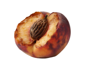 Half-Cut Rotten Peach Showing Brown Core and Bruised Flesh, Transparent PNG