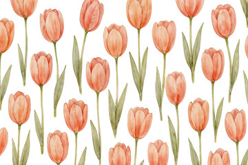 Fototapeta premium Tulip flower pattern watercolor background