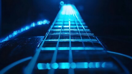 Vibrant blue guitar neck detail