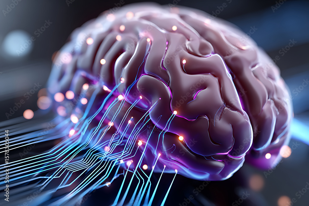 Poster digital brain with circuits showcasing technology integration and artificial intelligence advancemen