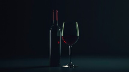 Red wine bottle and glass studio shot