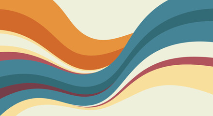 Abstract flowing curves in orange, blue, and cream create a smooth, modern graphic design element