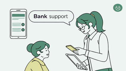 Fototapeta premium Customer receiving bank support from an employee with digital devices isolated on white background