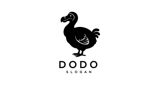 Silhouette of a Dodo Bird, Extinct Flightless Bird, Black and White Vector Illustration, Standing Pose