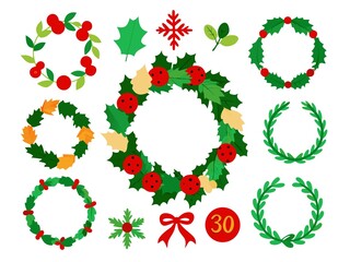 Photo of a set of christmas wreaths and decorations isolated