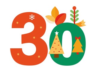 Photo of festive number thirty with christmas decorations
