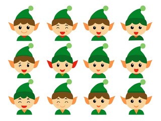 Photo of a group of christmas elf faces isolated on white background