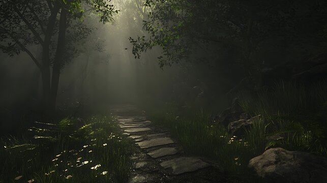 Misty forest path