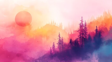 Colorful misty mountain sunrise