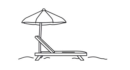 beach relax illustration, ocean breeze, vacation vibes, beach background, deck chair and umbrella, hot summer day, island resort scene, seaside vacation, sunny coastline, seashore illustration, travel