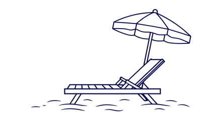 umbrella and chair, coastal leisure, oceanfront view, sunbathing chair, deck chair, beachside setup, travel illustration, sunny beach, beach furniture, outdoor umbrella, lounge chair on sand, tropical