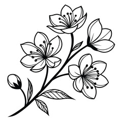 Black and White Hand Drawn Flower Branch Silhouettes