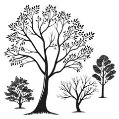 Obraz premium Black Silhouette Vector Illustration Four Trees silhouettes