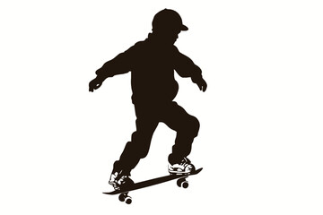 A kid skating silhouette vector on white background 