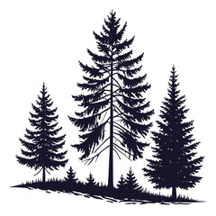 Fototapeta premium Dark Silhouette Group of Christmas Trees Vector Illustration