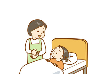 子供が入院、付き添う母親
