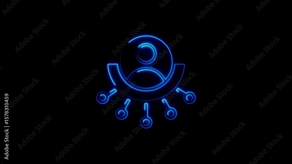 Aufkleber glowing blue neon user profile icon representing connection and networking on black