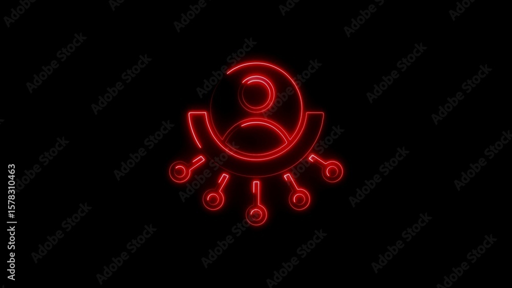 Poster cyber human interface icon depicting connection and network with glowing neon lines