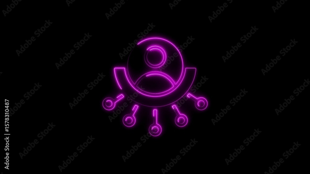 Poster abstract neon purple user icon connected with technological digital network on black background