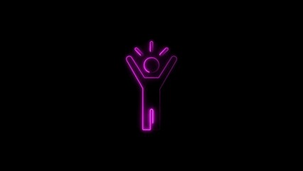 Glowing neon silhouette of a person with arms raised representing celebration and success