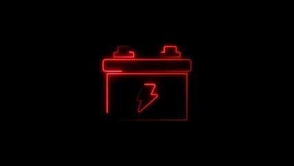 Electric car battery icon in red neon glow against a deep black background