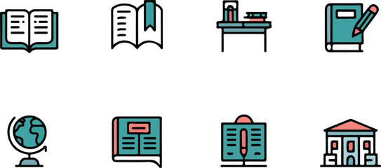 Education and learning icons on white background