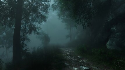Misty forest path