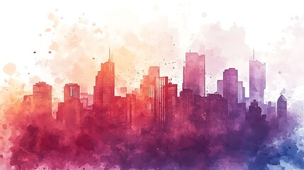 Fototapeta premium Colorful watercolor cityscape skyline