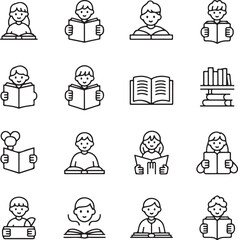 Reading people and books education and learning icons