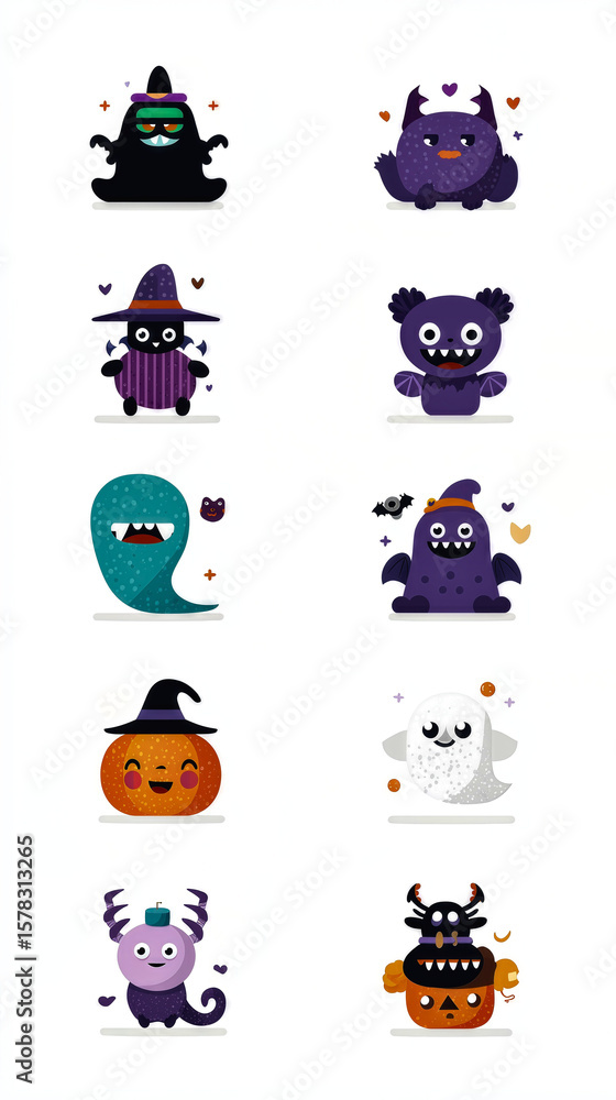 Fototapete a minimalist set of mini monsters with simple drop shadow design