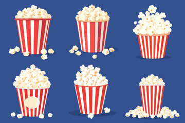 Popcorn Buckets Illustration Set Graphic Resource Collection Cinema Movie Snack Food Vector Element