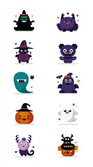 A minimalist set of mini monsters with simple drop shadow design