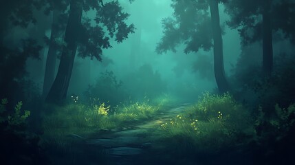Obraz premium Misty forest path illustration