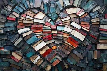 heart made of books concept of emotional wisdom top view natural light symbolic rich detail