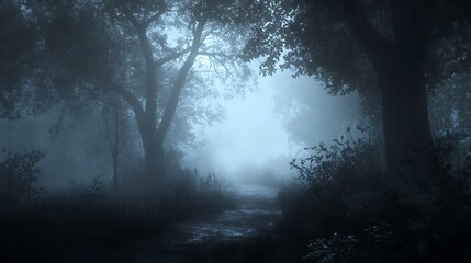 Misty forest path