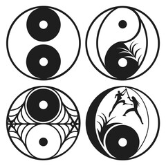 Abstract Yin Yang Inspired Shapes symbols black and white