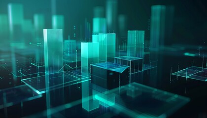 Minimalist abstract 3D illustration with floating charts, data graphs, and lines. Concept of data analysis.