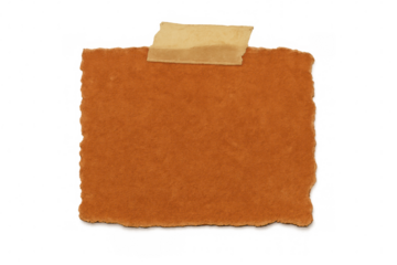 Jagged orange paper fragment taped on translucent surface, revealing crisp white space underneath for creative design layouts