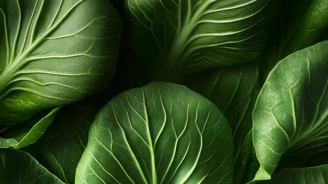 Fresh green bok choy leaves creating vibrant natural pattern