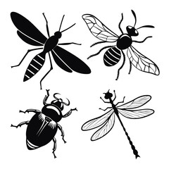 Black insect silhouettes on white background vector
