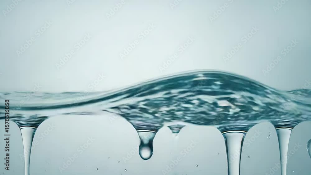 Poster water droplets falling from a transparent surface creating conical shapes