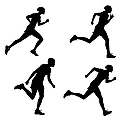 Black silhouettes of athletes running in various poses