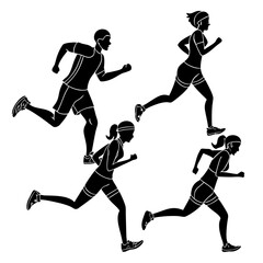 Black silhouettes of athletes running sport fitness