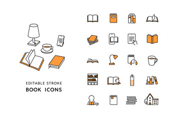 本・読書にまつわるアイコンセット（カラー）