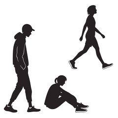 Obraz premium Black silhouettes of people walking and sitting vector