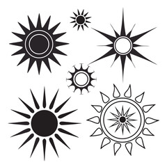 Black sunburst and starburst shapes radial