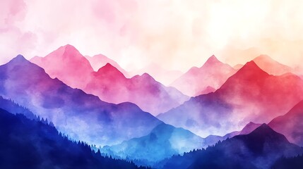 Colorful watercolor mountains landscape