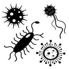 Black virus and bacteria silhouettes microbe microorganism