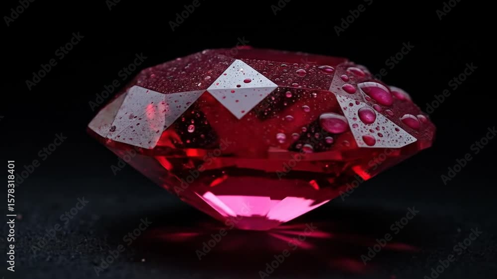 Poster sparkling ruby gemstone collection on dark background showcasing facets and reflections